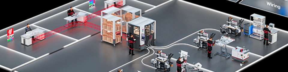 Das Wire-Handling-System transportiert vorkonfektionierte Drähte vollautomatisch über bis zu 80 m direkt an bis zu vier Arbeitsplätze.