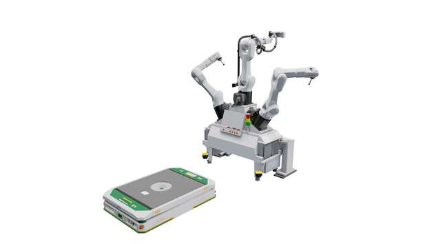 Drei KR Agilus arbeiten beim Picking zusammen – ähnlich einem humanoiden Roboter.