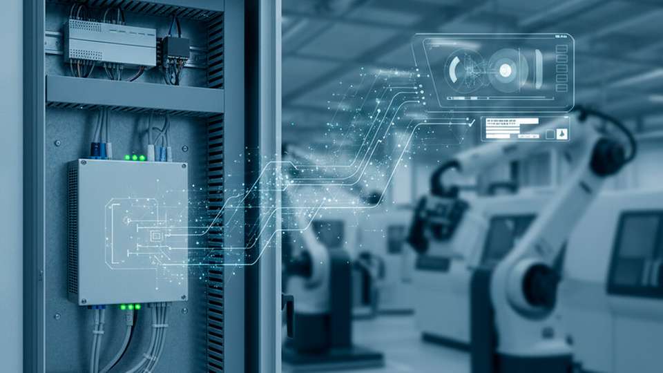 Industrial PC im Schaltschrank verarbeitet Maschinendaten am Edge und stellt strukturierte Informationen für übergeordnete Systeme entlang der Prozesskette bereit.