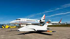 Der unbemannte Versuchsflieger Proteus neben dem Versuchsflugzeug Istar.