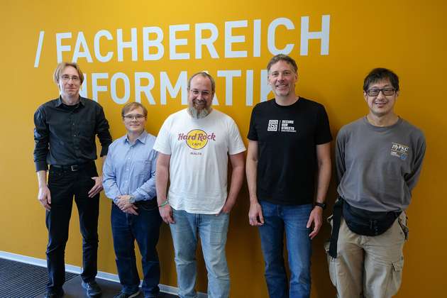 Die Projektpartner von links nach rechts: Prof. Dr. Ruben Niederhagen (Academia Sinica), Prof. Dr. Marc Stöttinger (HSRM), Prof. Dr. Peter Schwabe (MPI-SP), Prof. Dr. Christoph Krauß (h_da), Prof. Dr. Bo-Yin Yang (Academia Sinica).