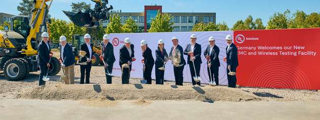 Anlässlich der weiteren Expansion UL Solutions nahmen Präsidentin und CEO Jennifer Scanlon, Finanzvorstand Ryan Robinson sowie weitere Führungskräfte von UL Solutions gemeinsam mit Dirk Gene Hagelstein, Bürgermeister von Neu-Isenburg, und Oliver Quilling, Landrat des Landkreises Offenbach, am ersten Spatenstich für das neue Prüflabor des Unternehmens teil.