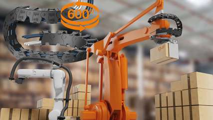 Ein Produkt, zwei Lösungen: Die freitragende twisterchain bietet Energieführung mit über 600-Grad-Rotation, schneller Montage, maximale Flexibilität und hoher Lebensdauer für Robotikanwendungen.