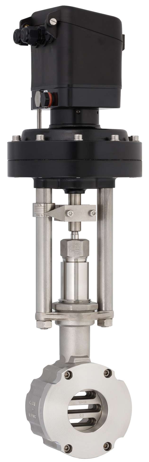 Das Gleitschieberventil vom Typ 8021 GS3 ist ein Zwischenflanschventil mit elektrischem Antrieb zur Volumenstromregelung in Fernwärmeanlagen.