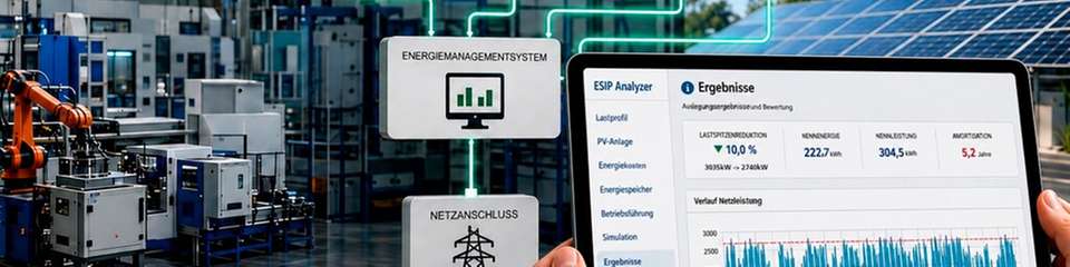 Auslegungsergebnisse im ESiP Analyzer: Relevante KPIs wie die Spitzenlastsenkung, die Speichergröße und die Amortisation lassen sich direkt ermitteln.