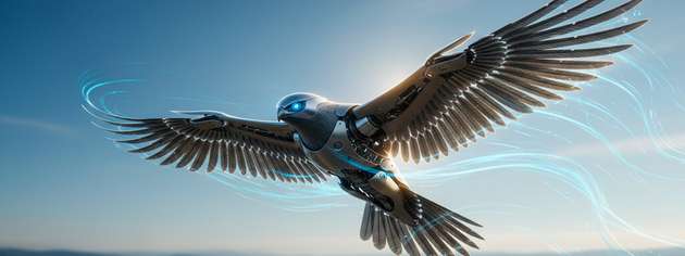 Wie ein Vogel im Aufwind: Der Flugroboter „Floaty" nutzt bewegliche Klappen statt Propeller, um stabil zu schweben – inspiriert von der Natur.