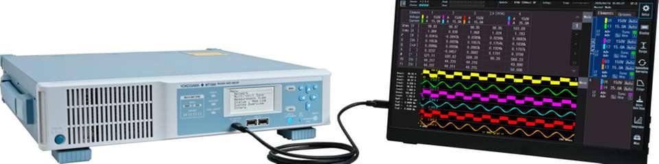 Über die frontseitige USB-Schnittstelle lässt sich ein externer Touch-Monitor anschließen – für eine übersichtliche Visualisierung von Messwerten, Kurvenformen und Systemstatus aller Leistungskanäle direkt am Prüfstand.