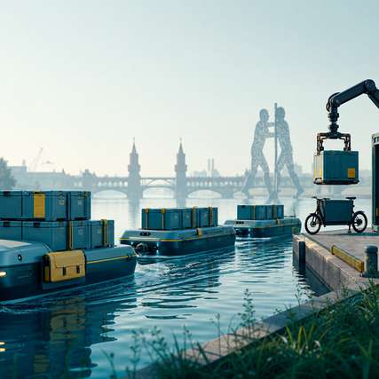 A‑SWARM II nutzt Berlins Wasserwege für die Citylogistik: Elektrische, autonome und koppelbare Wasserfahrzeuge transportieren Wechselcontainer zu wassernahen Umschlagpunkten.