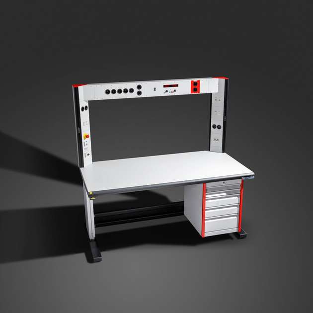 TriMax in Standardkonfiguration: modularer Arbeitsplatz für Montage, Prüfung, Qualitätssicherung und Dokumentation sensibler Elektronik.