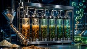 Ein Forschungsreaktor wandelt zucker- und stärkereiche Reststoffe aus der Lebensmittelindustrie durch dunkle Fermentation in biogenen Wasserstoff und Methan um.