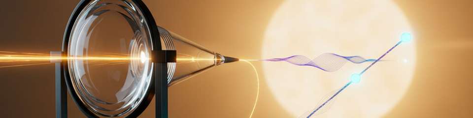 Ein Solarkonzentrator bündelt Sonnenlicht und leitet es über eine Faser in einen nichtlinearen Kristall, in dem verschränkte Photonenpaare entstehen.