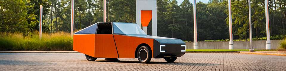 Das zweitürige Coupé „Deep Orange 17“ wiegt nur 550 kg. Sein aerodynamisches Design ist vom Kastenfisch inspiriert und verbindet Leichtbau mit einem retro-modernen Erscheinungsbild.