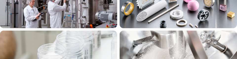 amixon-Mischer für Feinkeramik und Hochleistungskeramik: Keramikpulver, Additive und Sinterhilfsmittel werden kontaminationsarm homogenisiert und deagglomeriert. Verschleißgeschützte Produktflächen reduzieren Metallabrieb und sichern die Pulverreinheit.