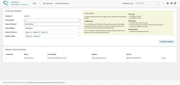 CodeMeter Licensing-as-a-Service enthält vorkonfigurierte Lizenzmodelle. 