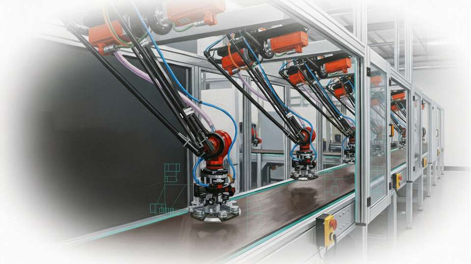 Insbesondere Linien mit Tripoden oder Delta-Robotern erfordern ein präzises Zusammenspiel aller Komponenten. 