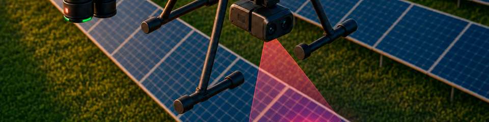 Mithilfe von Infrarot-Drohnen können Hotspots und ausgefallene Strings in großflächigen Solarparks lokalisiert werden.