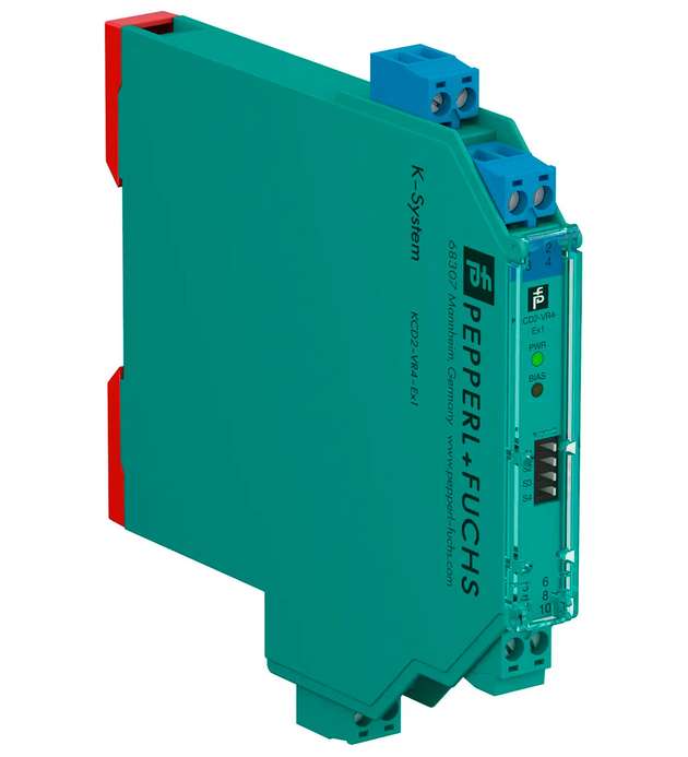 Der Spannungs-Repeater KCD2-VR4-Ex1 überträgt hochfrequente Sensorsignale aus explosionsgefährdeten Bereichen an das Steuerungs-/Leitsystem.