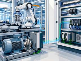 Roboter, Antriebstechnik und Schaltschrank sind über Energie- und Datenpfade in die Produktionslinie eingebunden.