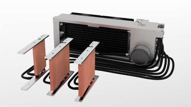 Drei Kühlplatten übertragen die Wärme der Elektronik an den Flüssigkeitskreislauf des Easy Swap LFT. Ein integrierter Wärmetauscher führt die Wärme anschließend über die Luft ab.