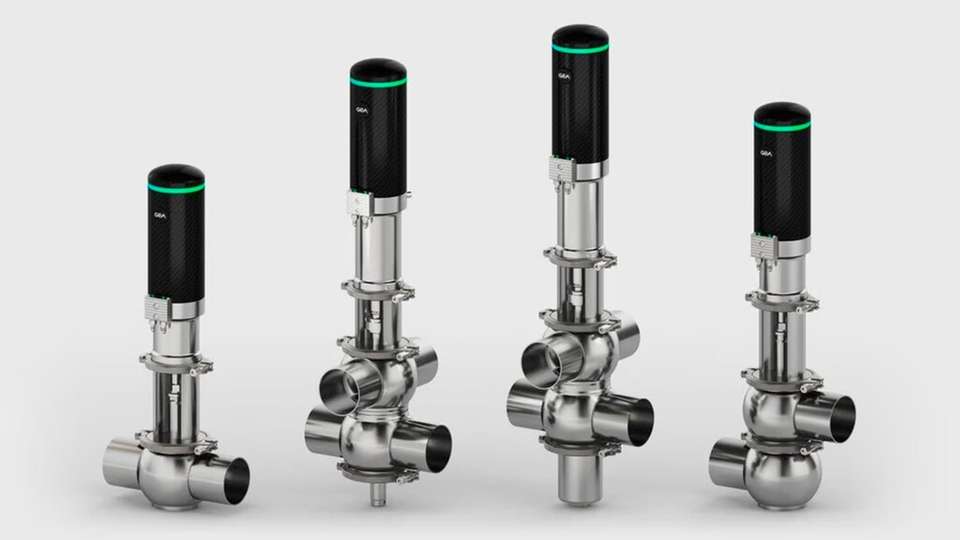 GEA Hydract-Ventile mit wasserhydraulischen Antrieben für hygienische Prozessregelung in der Getränkeindustrie.
