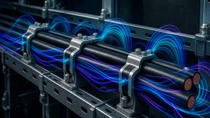 Robuste Kabelklemmen halten Starkstromkabel auch bei den elektromagnetischen Kräften eines Kurzschlusses sicher in Position.