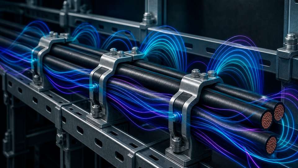 Robuste Kabelklemmen halten Starkstromkabel auch bei den elektromagnetischen Kräften eines Kurzschlusses sicher in Position.