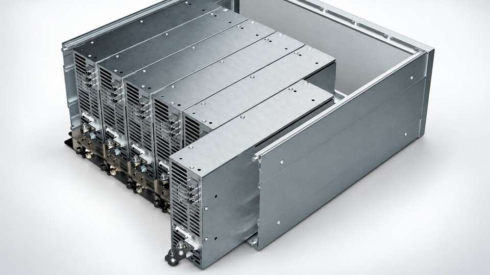 Parallelgeschaltete Cotek-AEK-3000-Netzteilmodule von Burger Engineering.