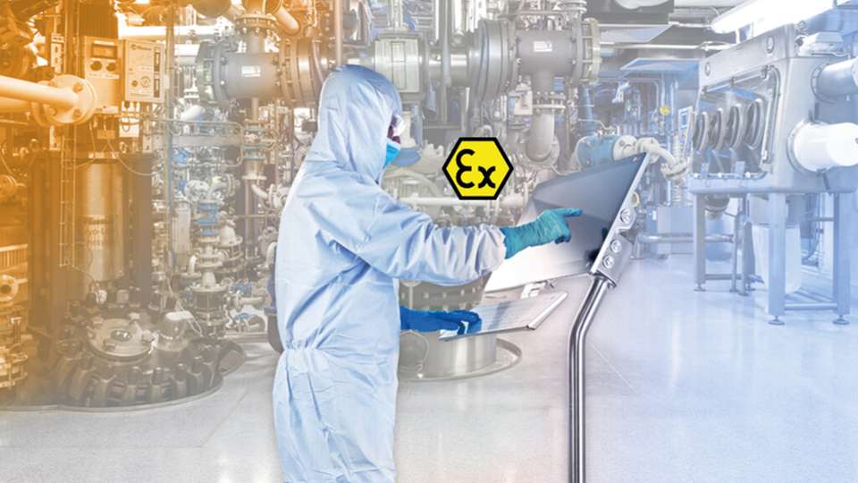 PILOT EX mit Ex-zertifizierter Tastatur: Die Multitouch-Displays sind für den Einsatz unter Reinraum- und Ex-Bedingungen ausgelegt.