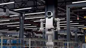 Simulierte Darstellung des Proof-of-Concept, bei dem die Sequenzierung von Bauteilen im Audi Werk Ingolstadt mithilfe mobiler humanoider Roboter automatisiert werden soll.
