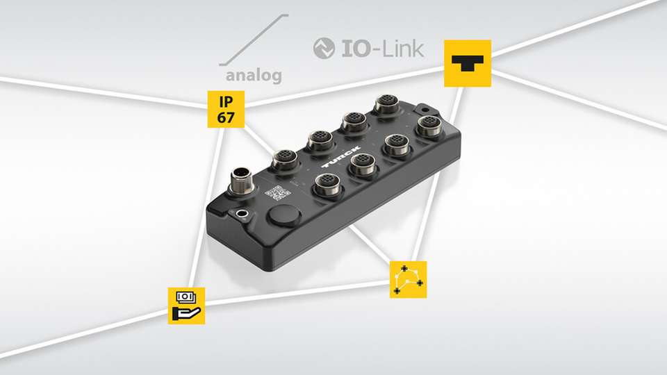 Der IO-Link-Hub der Efficiency Line mit acht universellen analogen Kanälen für die Feldmontage.