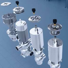 Ein gemeinsames Adaptersystem verbindet die Steuerköpfe Typ 8682 und Typ 8683 mit Einsitz-, Klappen- und Doppelsitzventilen unterschiedlicher Bauart und Hersteller – ohne dass der vorhandene Ventilbestand ersetzt werden muss.