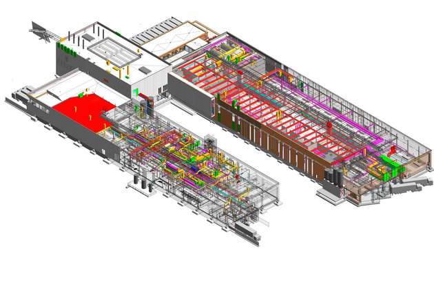Building Information Modeling: Produktionsgebäude für Lebensmittel von M-Preis in 3D-Ansicht (Architektur, TWP, TGA)