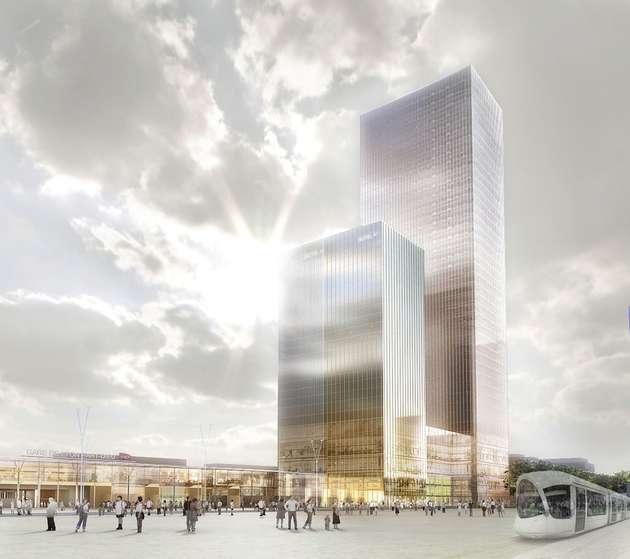 Großprojekt: 2019 wird in Part-Dieu neben dem TGV-Bahnhof der Hotel-/Bürokomplex „Two Lyon“ errichtet mit 95.000 m² Gesamtfläche.