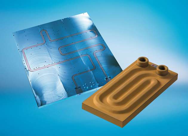 Flüssigkeitskühlkörper: Sie werden in Windkraftanlagen bei geringem Platz oder extrem hoher Wärmeentwicklung für die Kühlung elektronischer Bauteile eingesetzt.