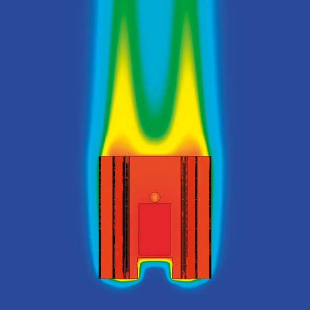 Eine Luftströmung parallel zur Gravitation erzeugt einen Kamineffekt im Kühlkörper.