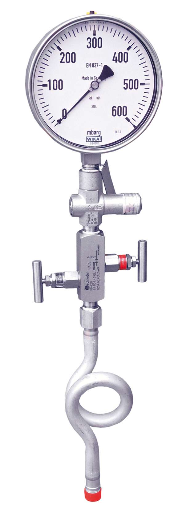 Das Manometer Hook-up mit Überdruckschutzvorrichtung, Nadelventil und Wassersackrohr kann mit minimalen Aufwand in den Prozess integriert werden.