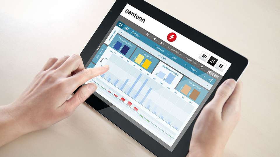 Einfache Nutzung auf dem Tablet: Zum ersten Mal vereint eine Software Gebäude- und Energiemanagement in einem System. Quanteon sorgt so für mehr Energieeffizienz.