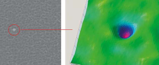 In der Lackierung wurde ein Krater erkannt. Sein Durchmesser beträgt 2 mm und er ist 7,5 µm tief.