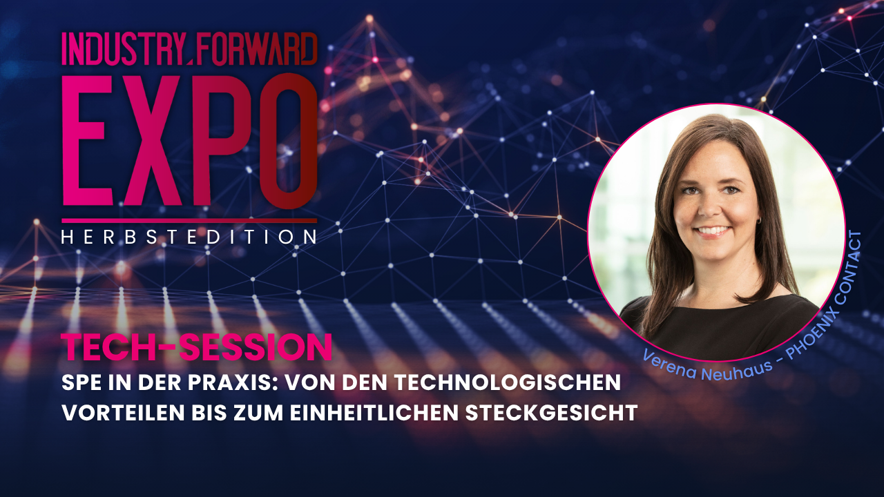 SPE in der Praxis: Von den technologischen Vorteilen bis zum einheitlichen Steckgesicht
Single Pair Ethernet (SPE) ermöglicht die durchgängige Ethernet-Kommunikation vom Sensor bis in die Cloud und schafft damit die Grundlage für die digitale Industrie von morgen. Der Vortrag am 30. Oktober 2026 von 10:30-11:00 Uhr, gibt einen praxisnahen Einblick in die technologischen Vorteile von SPE, darunter reduzierte Komplexität, geringerer Verkabelungsaufwand und eine nahtlose Datenübertragung bis in die Feldebene. Anhand konkreter Anwendungsbeispiele wird gezeigt, wie SPE bereits heute erfolgreich eingesetzt wird. Ein weiterer Schwerpunkt liegt auf der Standardisierung und der Bedeutung eines einheitlichen Steckgesichts für Interoperabilität und Investitionssicherheit. Erfahren Sie, warum SPE als Schlüsseltechnologie für Industrie 4.0 und die All Electric Society gilt.

Speaker: Verena Neuhaus ist Gruppenleiterin im Produktmanagement bei Phoenix Contact mit Fokus auf industrielle Datenkommunikation und Connectivity-Lösungen. Sie treibt Themen wie Industrial Ethernet, Single Pair Ethernet und die All Electric Society aktiv voran und verbindet dabei technologische Expertise mit strategischem Produktmanagement. Als Speakerin und Corporate Influencerin teilt sie ihre Erfahrungen zu Digitalisierung, Innovation und moderner Führung in technischen Branchen.