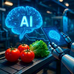 Künstliche Intelligenz analysiert Produkt- und Prozessdaten in der Lebensmittelindustrie – etwa zur vorausschauenden Wartung, Qualitätskontrolle oder Optimierung von Produktionsabläufen.