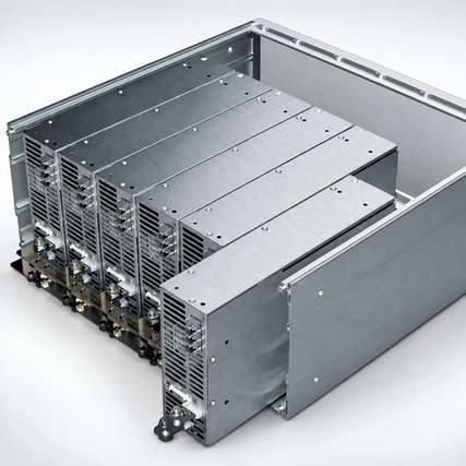 Parallelgeschaltete Cotek-AEK-3000-Netzteilmodule von Burger Engineering.
