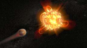 Die Rostocker Forschung zum Inneren von kleinen Sternen (rechts) und sie umkreisende Planeten (links) ist eng mit den aktuellen Fortschritten in der Fusionsforschung in den USA verknüpft.