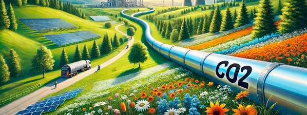 Fraunhofer ISI und Fraunhofer SCAI visualisieren ein zukünftiges CO2-Pipelinenetz in Deutschland. Das Bild zeigt die simulierten Transportwege, Standorte und physikalischen Parameter des Netzes.