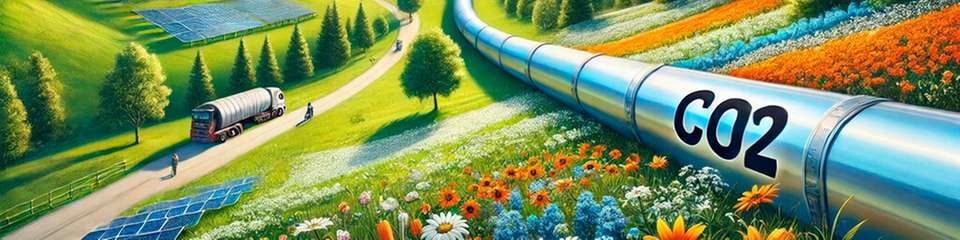Fraunhofer ISI und Fraunhofer SCAI visualisieren ein zukünftiges CO2-Pipelinenetz in Deutschland. Das Bild zeigt die simulierten Transportwege, Standorte und physikalischen Parameter des Netzes.