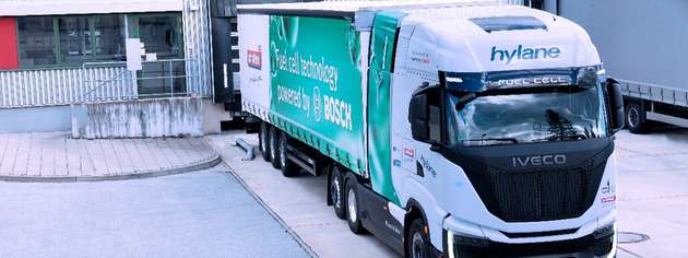 Erster Hylane-Lkw mit Bosch-Brennstoffzelle auf deutschen Straßen.