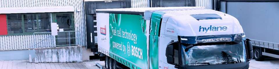 Erster Hylane-Lkw mit Bosch-Brennstoffzelle auf deutschen Straßen.