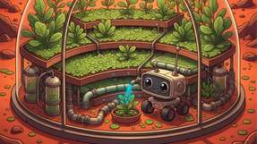 Ein geschlossener „Mars-Garten“: Cyanobakterien liefern über anaerobe Vergärung einen nährstoffreichen Gärrest als Dünger, der den Anbau schnell wachsender, essbarer Wasserlinsen (Lemna) ermöglicht.