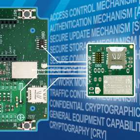 Hochintegriertes Low-Power-Funkmodul für Embedded-Machine-Learning-Anwendungen mit RED-konformer Sicherheitsarchitektur – hier im Einsatz auf einer Evaluierungsplattform zur Zustandsüberwachung per LPWAN.