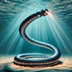 Konzeptbild einer autonomen Unterwasser-Roboterschlange: Inspiriert von den Bewegungen des Fadenwurms C. elegans wird der Sensor ezum Beispiel zur Steuerung verwendet.