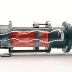 Die Exzenterschneckenpumpe HiCone von Vogelsang – hier ein Modell der kleineren Baugrößen – basiert auf einer konischen Rotor-Stator-Geometrie. Bei den kleineren Modellen wird der Stator über eine zentrale Schraube im laufenden Betrieb verschoben.